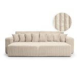 Canap� droit 4 places jade double m�ridienne et assise profonde en velours c�tel� �pais - beige