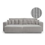 Canap� droit 4 places jade double m�ridienne et assise profonde en velours c�tel� �pais - gris clair