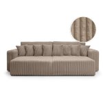 Canap� droit 4 places jade double m�ridienne et assise profonde en velours c�tel� �pais - taupe