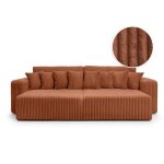 Canap� droit 4 places jade double m�ridienne et assise profonde en velours c�tel� �pais - terracotta