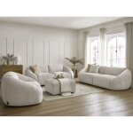 Bobochic - ensemble canap droit fixe 3 + 2 places + fauteuil tina velours ctel avec pouf beige
