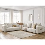 Bobochic - ensemble canapé droit fixe 3 + 2 places sidonie tissu chiné beige Bobochic - ensemble canapé droit fixe 3 + 2 places sidonie tissu chiné beige