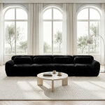 Canap� droit modulable en tissu peluche premium, meuble de salon, mousse hr 32d, 4 places, noir