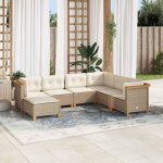 Canap� d'ext�rieur 7 pi�ces en r�sine tress�e beige avec coussins lavables ? salon de jardin modulaire ...