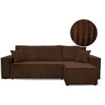 Canap� farah d'angle convertible et r�versible 4 places en velours c�tel� - marron