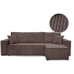 Canap� farah d'angle convertible et r�versible 4 places en velours c�tel� - marron glac�