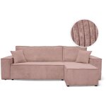 Canap� farah d'angle convertible et r�versible 4 places en velours c�tel� - rose