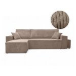 Canap� farah d'angle r�versible et convertible 4 places avec un pouf en velours c�tel� - taupe