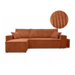 Canap� farah d'angle r�versible et convertible 4 places avec un pouf en velours c�tel� - terracotta