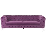 Beliani - canapé fixe 3 places capitonné en velours violet de qualité idéal pour salon au design glamour ... Beliani - canapé fixe 3 places capitonné en velours violet de qualité idéal pour salon au design glamour ...