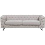 Beliani - canapé fixe 3 places style chesterfield capitonnés en tissu beige avec pieds en acier inox ... Beliani - canapé fixe 3 places style chesterfield capitonnés en tissu beige avec pieds en acier inox ...
