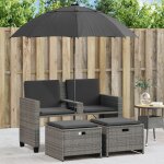 Canap� de jardin 2 places avec parasol et tabourets gris rotin - vidaxl