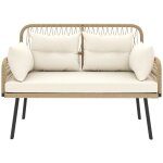 Canap� de jardin 2 places style colonial 5 coussins beige r�sine tress�e aspect rotin