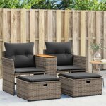 Canap� de jardin 2 places avec tabourets - salon de jardin sofa ext�rieur gris r�sine tress�e 780903