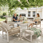 Canap� de jardin pour 7 personnes, structure robuste en fer, canap�, banc, fauteuils et table basse en ...