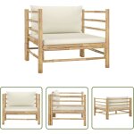 Canap de jardin avec coussins blanc crme bambou - canap de jardin - mobilier de jardin - salon de ...