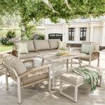 Canap� de jardin siena - salon de jardin 7 places avec canap� 173, 5x65 cm, 2 fauteuils, banc, table ...