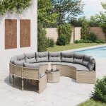 Canapé de avec table coussins rond beige résine tressée Canapé de avec table coussins rond beige résine tressée