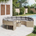 Vidaxl - canapé de jardin avec table coussins rond beige résine tressée Vidaxl - canapé de jardin avec table coussins rond beige résine tressée