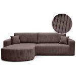 Canap� kiara d'angle r�versible convertible 4 places en velours c�tel� - marron glac�