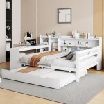 Lit gigogne 140x200 cm bureau compartiments de rangement prise �lectrique mat�riau en bois blanc (sans ...