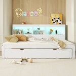 Canap - lit, 140200cm, eclairage d'ambiance tlcommand, rangement de chevet, prise + usb, blanc