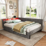 Canap� lit 140x200 cm, lit double avec �clairage led et prise usb, lit 2 personne avec 2 tiroirs, tete ...