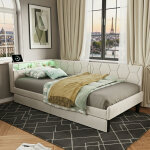 Canap� lit 140x200 cm, lit double avec �clairage led et prise usb, lit 2 personne avec 2 tiroirs, tete ...