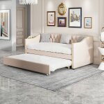 Canap - lit 2 places 90x200 avec lit gigogne, rabattable, avec sommier  lattes, fonction couchage, ...