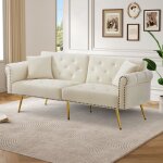 Canapé - lit 2 places moderne - housse en velours?avec réglage en 3 positions & pieds en métal doré - ... Canapé - lit 2 places moderne - housse en velours?avec réglage en 3 positions & pieds en métal doré - ...