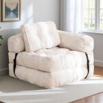 Canape - lit 3 en 1 convertible 1 place - fauteuil convertible en forme de l avec accoudoirs et coussin ...