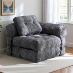 Canape - lit 3 en 1 convertible 1 place - fauteuil convertible en forme de l avec accoudoirs et coussin ...