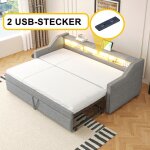 Modfu - canap - lit 90 / 180x190 cm, lin, lit adulte avec led, usb, sommier  lattes, sans matelas, ...
