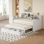 Okwish - canap� - lit 90x200, lit simple avec lit gigogne 90x190 cm, 2 tiroirs et prise usb, blanc, sans ...