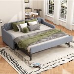 Redom - canapé lit 90200cm, méridienne, avec lit gigogne gigogne, port usb, gris Redom - canapé lit 90200cm, méridienne, avec lit gigogne gigogne, port usb, gris