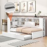 Canap - lit 90x200 cm avec lit gigogne 90x190 cm, usb, lit enfant, plusieurs compartiments de rangement, ...