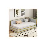 Canap - lit 90x200 cm, lit simple avec sommier  lattes, finition dore, tissu velours doux pour la ...