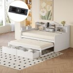 Canap� - lit 90x200 et lit gigogne 90x190 avec rangements, tiroirs, usb - lit simple bois blanc (sans ...