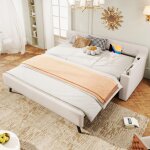 Canap - lit 90x200cm, lit adulte / enfant simple avec lit gigogne, usb + type - c, sans matelas, lin, ...