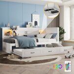 Canap� - lit 90x200cm, lit enfant / adulte avec lit gigogne 90x190cm, prise + usb, lde, t�te de lit avec ...