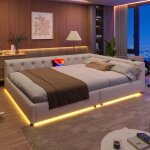 Hauss spole - canap� - lit adulte 140x200cm, lit capitonn� led, port usb + type - c, sommier � lattes, ...
