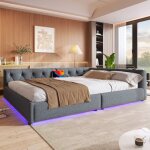 Hauss spole ? canap� - lit adulte 140x200cm ? lin gris ? lit capitonn� avec ports usb et type - c ? sommier ...
