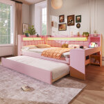 Canap� - lit adulte 90�190 / 140x200 cm en lin led avec usb, lit gigogne, bureau int�gr�, 2 tiroirs, ...