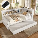 Canap - lit en bois 90190 / 200cm avec lit gigogne, lit enfant, prise usb et prise, sommier  lattes, ...