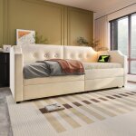 Hauss spole - canap - lit capitonn 90 x 200 cm, liseuse usb type - c, 2 tiroirs, lit enfant, lit ado, ...