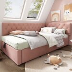 Canap� - lit coffre 90x190 cm - avec rangement - tissu en velours - avec sommier � lattes - rose(sans ...