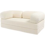 Canap� lit compress� modulable en velours c�tel� 90x180 cm blanc