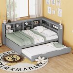 Canap - lit convertible 140200 / 90190 cm, avec rangement, port usb, lit enfant ado, sans matelas, ...