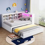 Canap - lit convertible enfant 2 places - 90200 cm, avec lit gigogne 90190 cm, rangement, sans matelas, ...