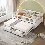 Canap� - lit enfant 140�200 / 90�190 cm en bois, avec lit gigogne, lit adulte, 2 tiroirs, sommier � lattes, ...